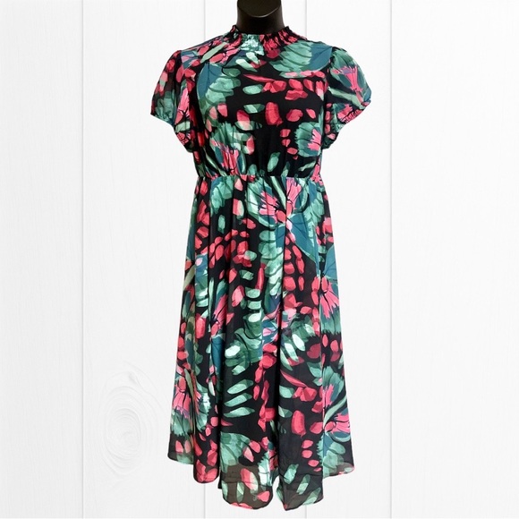 Torrid Butterfly Floral Print Midi Chiffon Mock Neck Skater Dress Size 1 1XL NWT - Picture 4 of 13